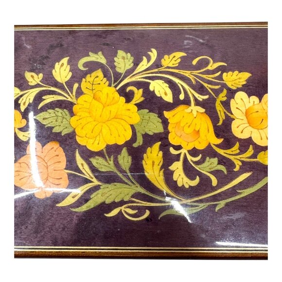 Vintage Italian Inlaid Wood Music Jewelry Box Mayflower Sorrento Yellow Flowers - Picture 2 of 13